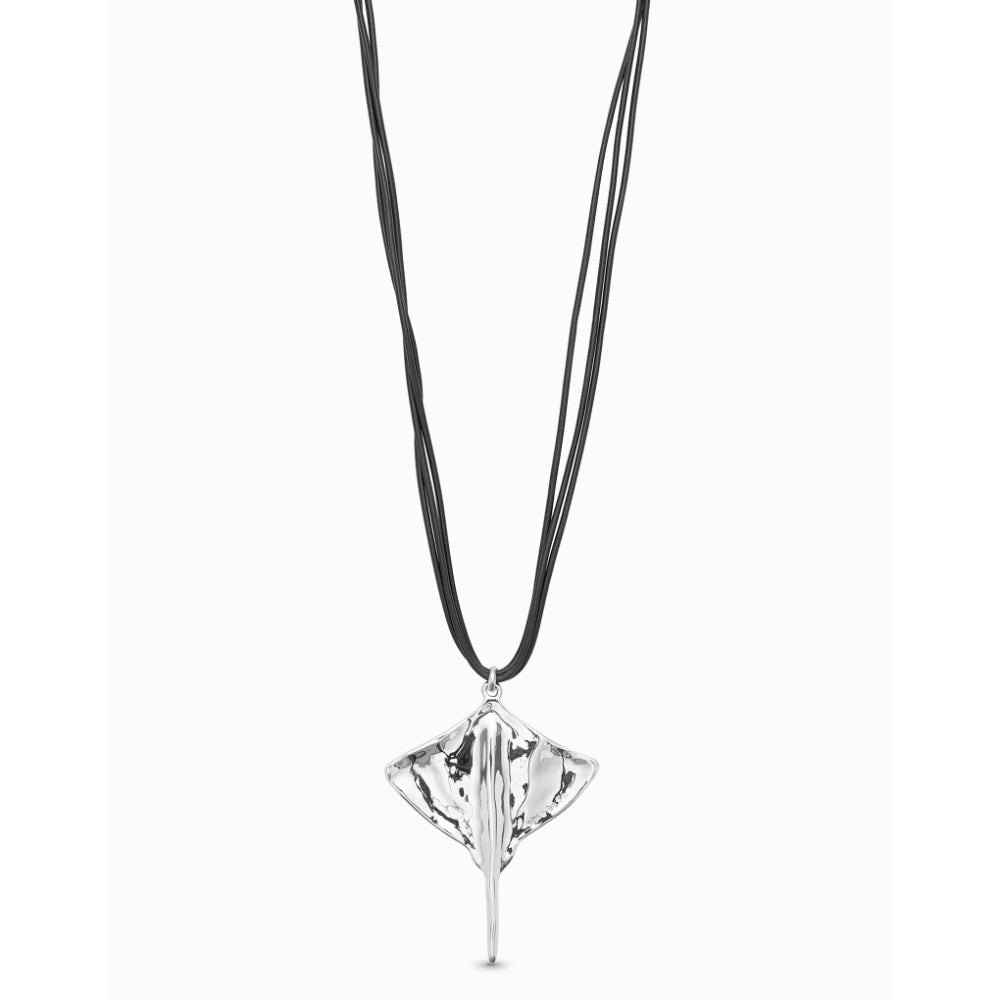 Unode50 Silver Plated Long Leather Pendant with Manta Ray Necklace - MococoUNOde50COL1929-UNecklace