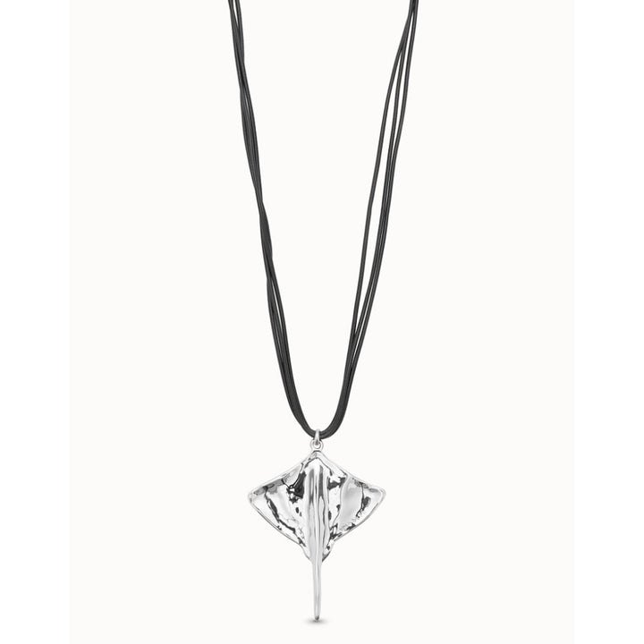 Unode50 Silver Plated Long Leather Pendant with Manta Ray Necklace - MococoUNOde50COL1929-UNecklace