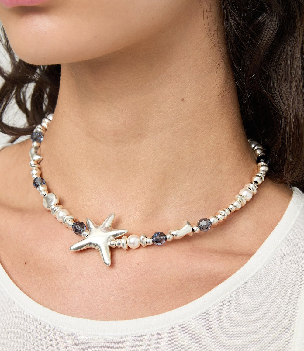 UNOde50 Silver Starfish Blue Crystal Bead Necklace - MococoUNOde50COL2096AZUMTL0U8435795701559Necklaces