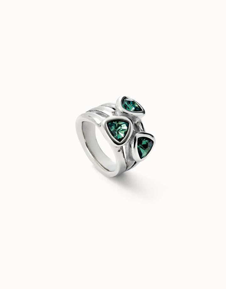 UNOde50 Silver Three Green Crystals Ring - MococoUNOde50ANI0849VRDMTL12Rings