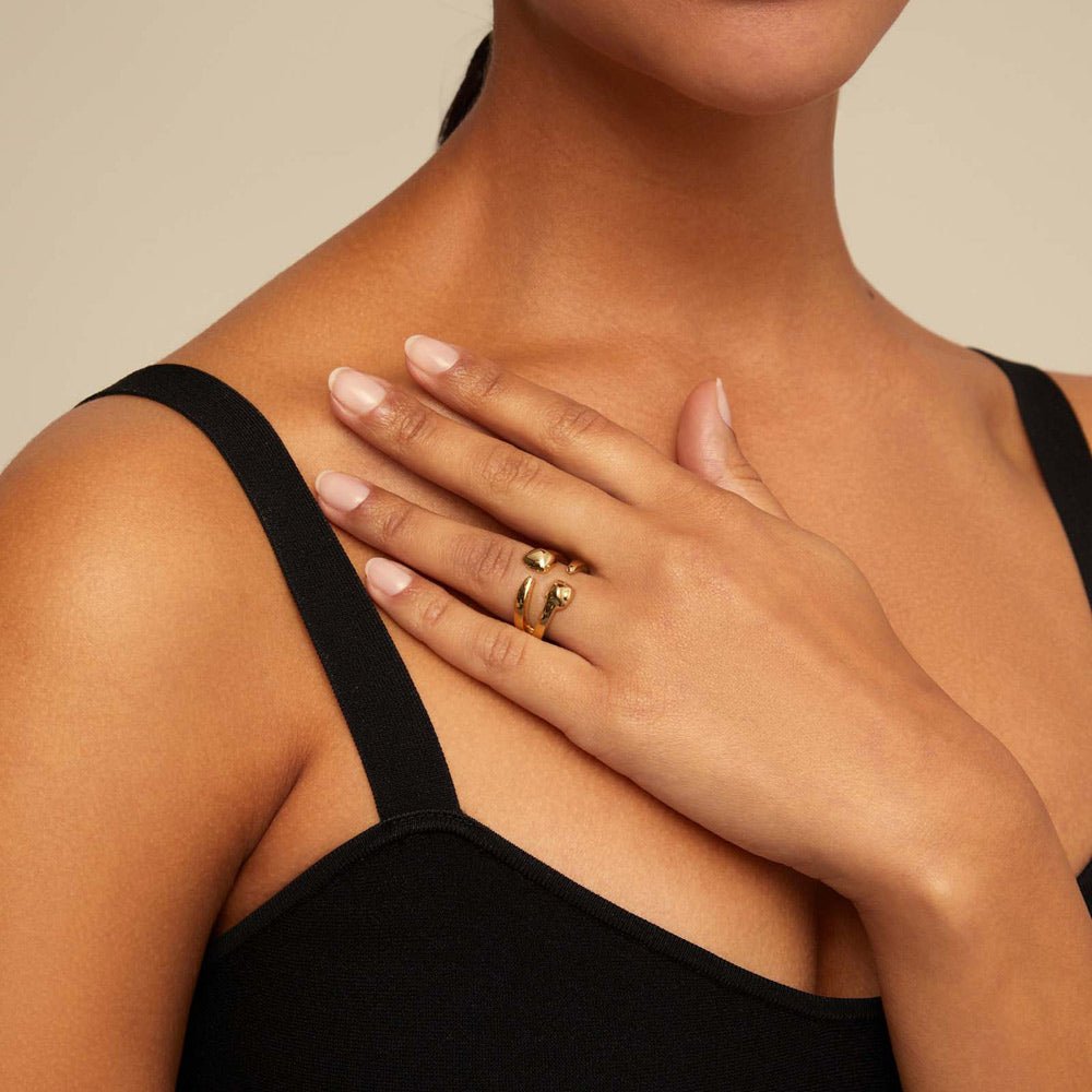 UNOde50 Silver/Gold Plated Open Ring With 2 Nail Heads - MococoUNOde50ANI0775ORO000 - 12Rings