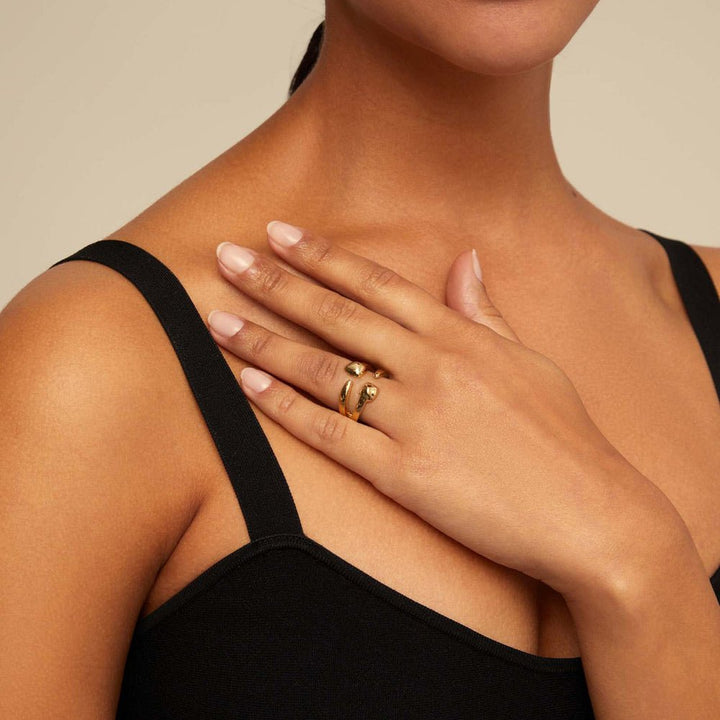 UNOde50 Silver/Gold Plated Open Ring With 2 Nail Heads - MococoUNOde50ANI0775ORO000 - 12Rings