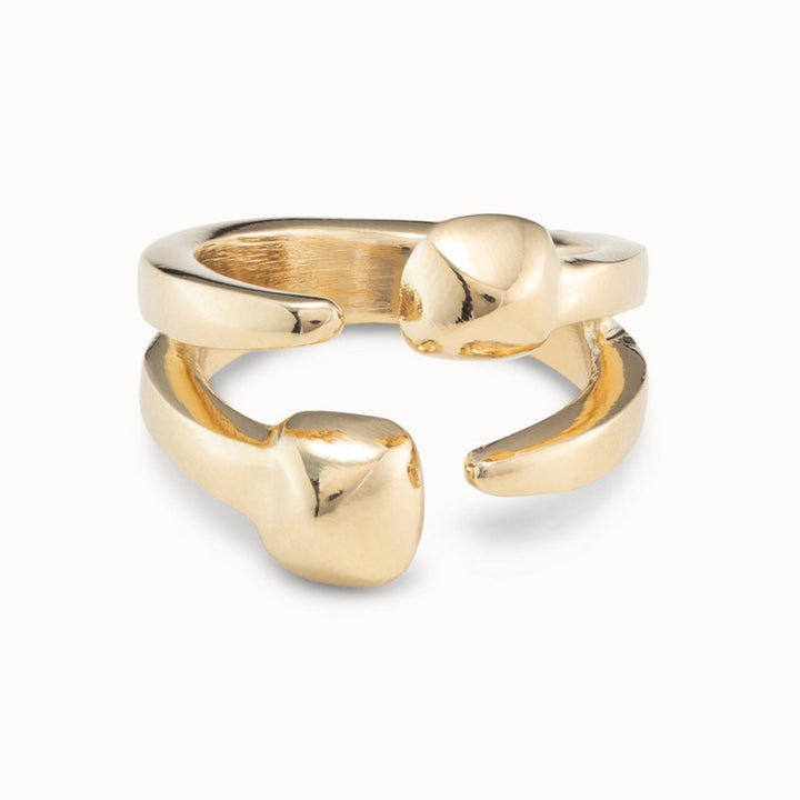 UNOde50 Silver/Gold Plated Open Ring With 2 Nail Heads - MococoUNOde50ANI0775ORO000 - 12Rings