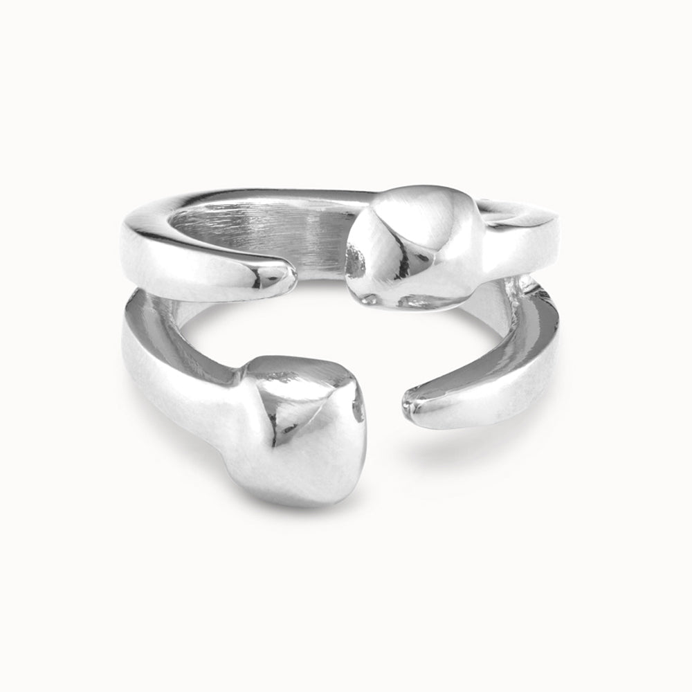 UNOde50 Silver/Gold Plated Open Ring With 2 Nail Heads - MococoUNOde50ANI0775MTL000 - 12Rings