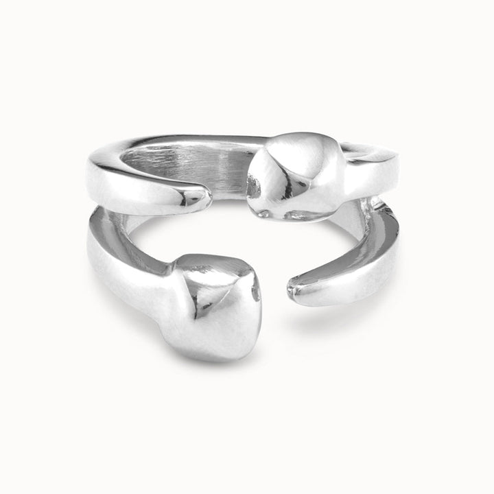 UNOde50 Silver/Gold Plated Open Ring With 2 Nail Heads - MococoUNOde50ANI0775MTL000 - 12Rings