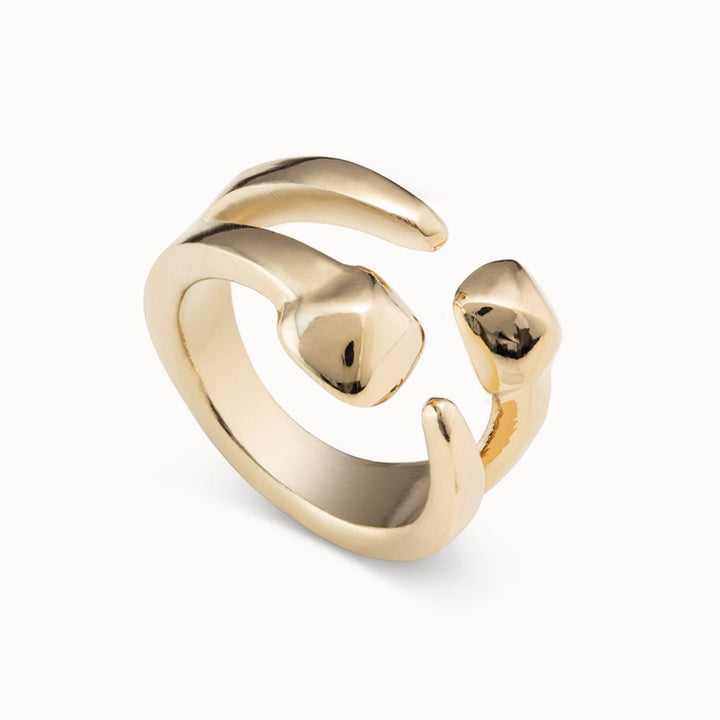 UNOde50 Silver/Gold Plated Open Ring With 2 Nail Heads - MococoUNOde50ANI0775ORO000 - 12Rings