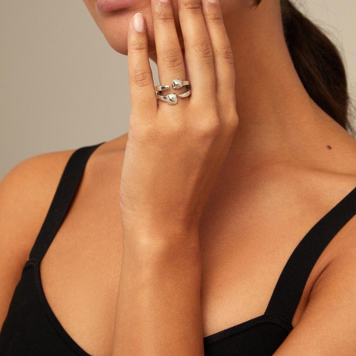 UNOde50 Silver/Gold Plated Open Ring With 2 Nail Heads - MococoUNOde50ANI0775MTL000 - 12Rings