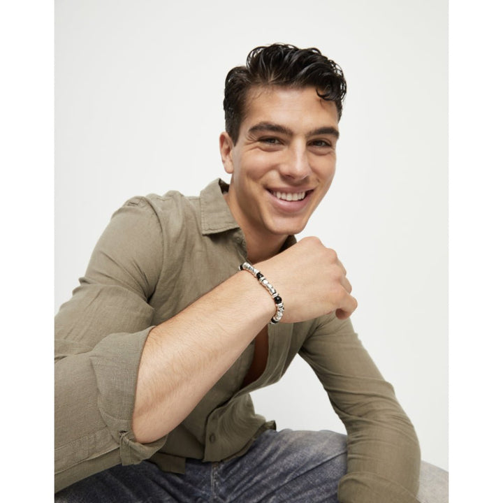 Unode50 Sterling Silver Beaded Silver and Black Murano Glass Beads Bracelet - MococoUNOde50PUL2585-L-SLV-BLBracelet