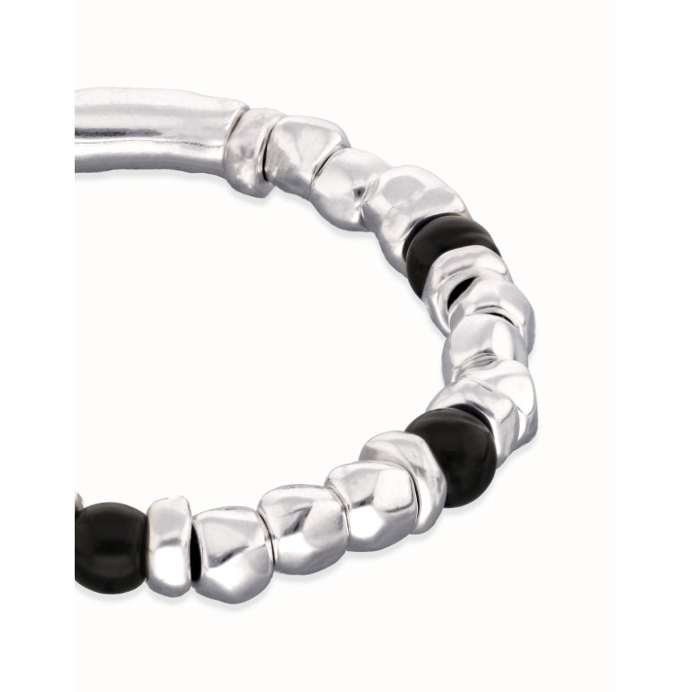 Unode50 Sterling Silver Beaded Silver and Black Murano Glass Beads Bracelet - MococoUNOde50PUL2585NGRMTL0LBracelets