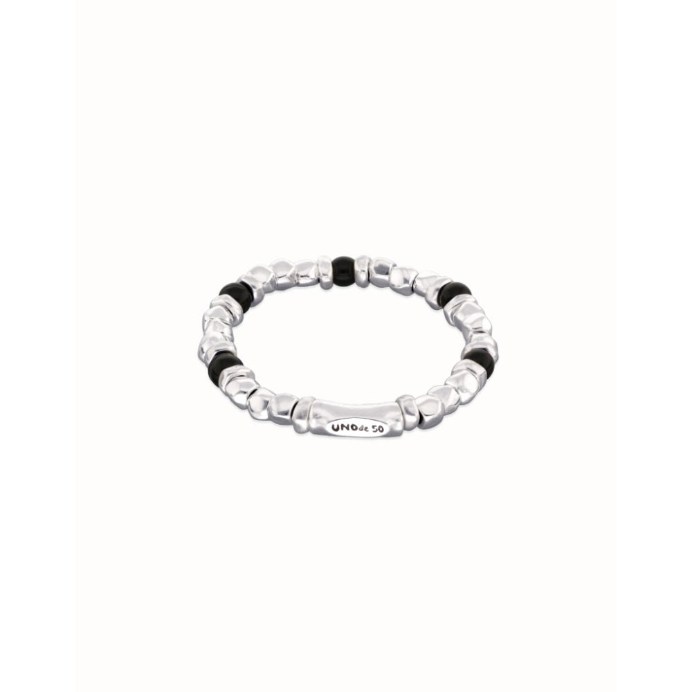 Unode50 Sterling Silver Beaded Silver and Black Murano Glass Beads Bracelet - MococoUNOde50PUL2585-L-SLV-BLBracelet