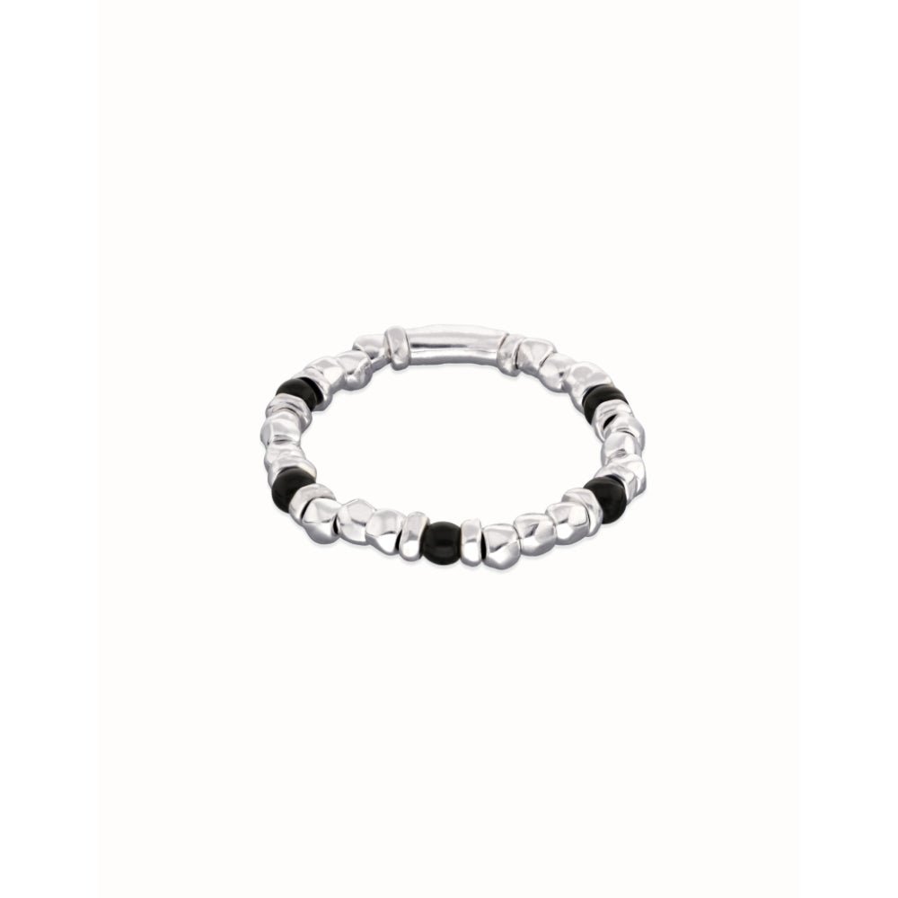 Unode50 Sterling Silver Beaded Silver and Black Murano Glass Beads Bracelet - MococoUNOde50PUL2585NGRMTL0LBracelets