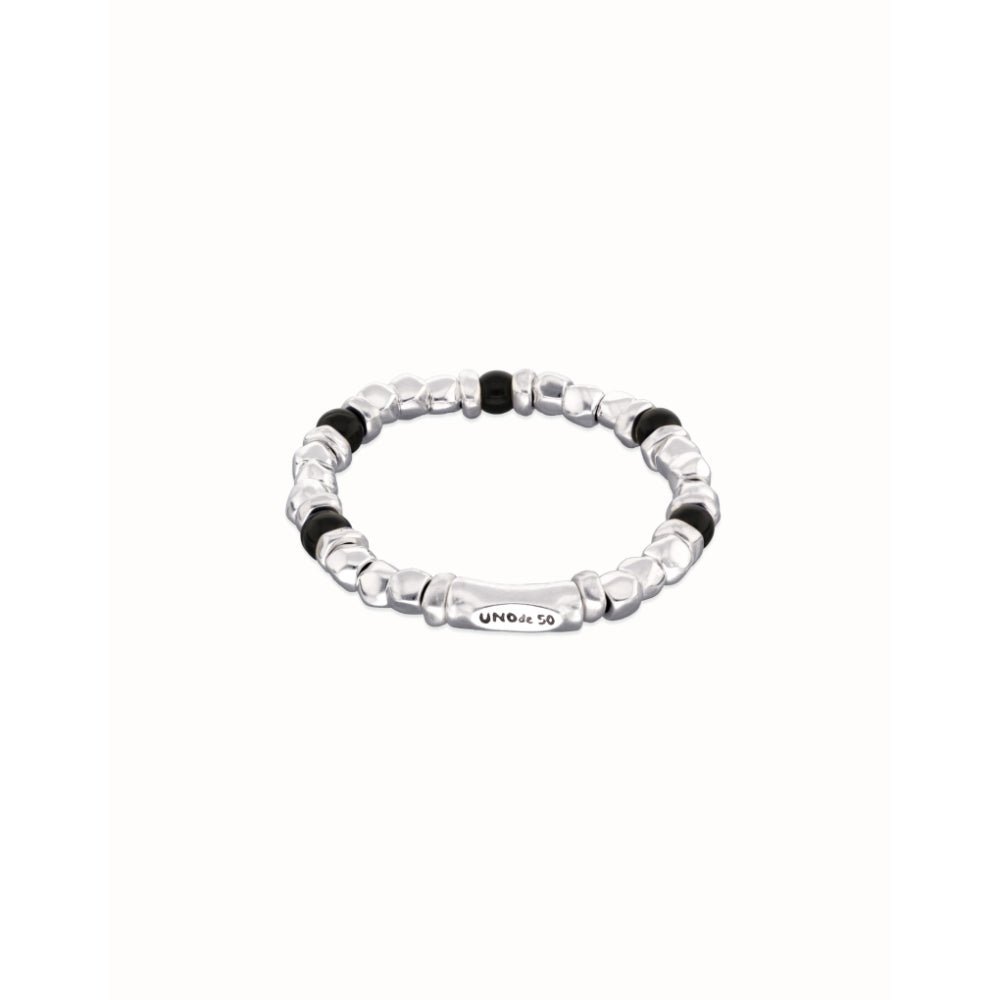 Unode50 Sterling Silver Beaded Silver and Black Murano Glass Beads Bracelet - MococoUNOde50PUL2585NGRMTL0LBracelets