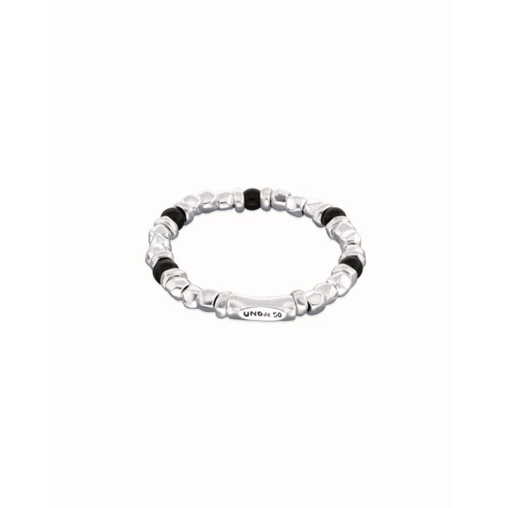 Unode50 Sterling Silver Beaded Silver and Black Murano Glass Beads Bracelet - MococoUNOde50PUL2585NGRMTL0LBracelets
