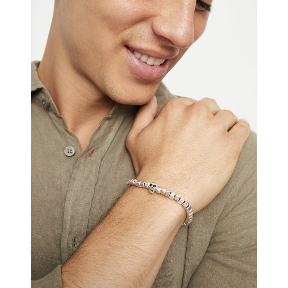 Unode50 Sterling Silver Beaded Stretch a Skull Bracelet - MococoUNOde50PUL2589-LBracelet