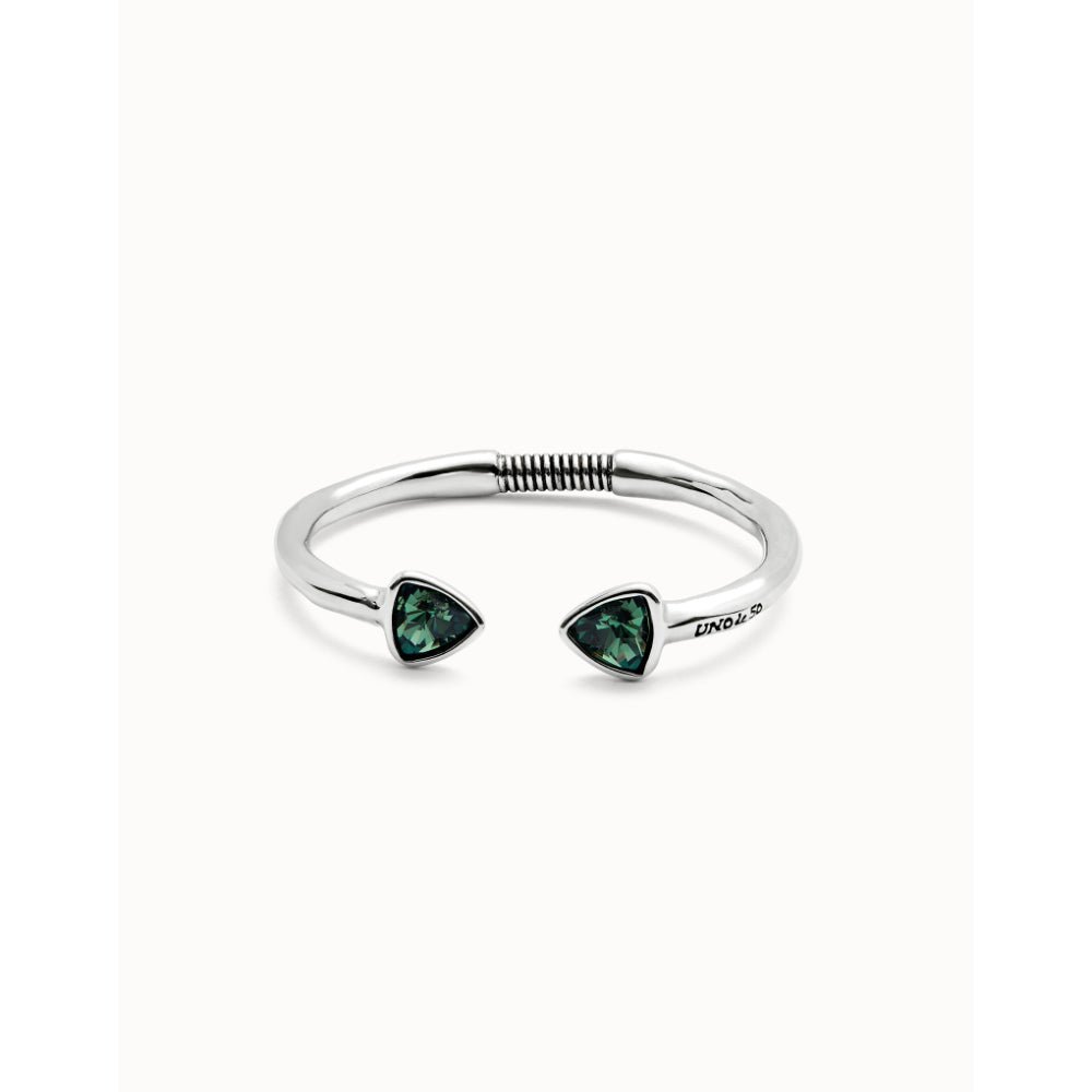 Unode50 Sterling Silver Cuff Two Green Crystals Bracelet - MococoUNOde50PUL2510VRDMTL0MBracelets