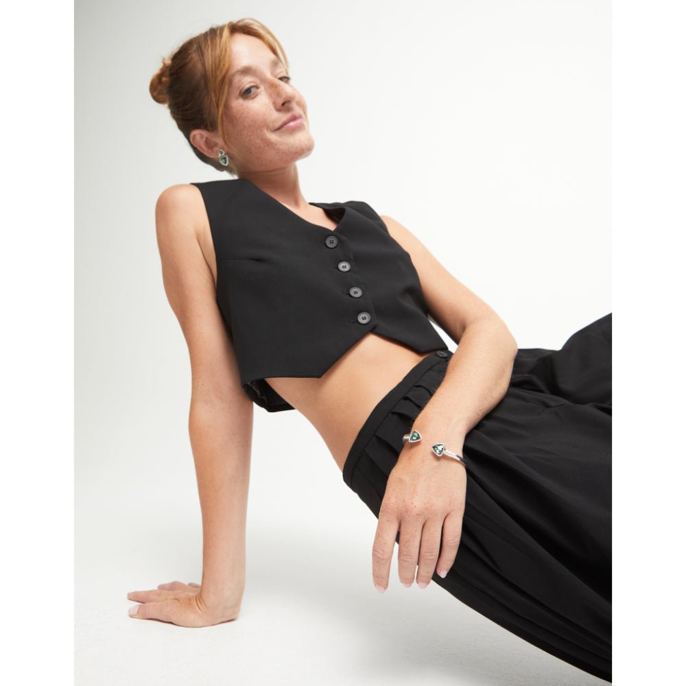 Unode50 Sterling Silver Cuff Two Green Crystals Bracelet - MococoUNOde50PUL2510-MBracelet