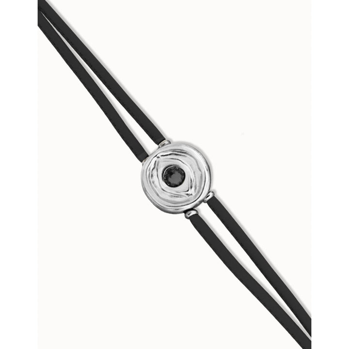 Unode50 Sterling Silver Double Black Leather Birthstone Eye Bracelet - MococoUNOde50PUL2601NGRMTL0MBracelets