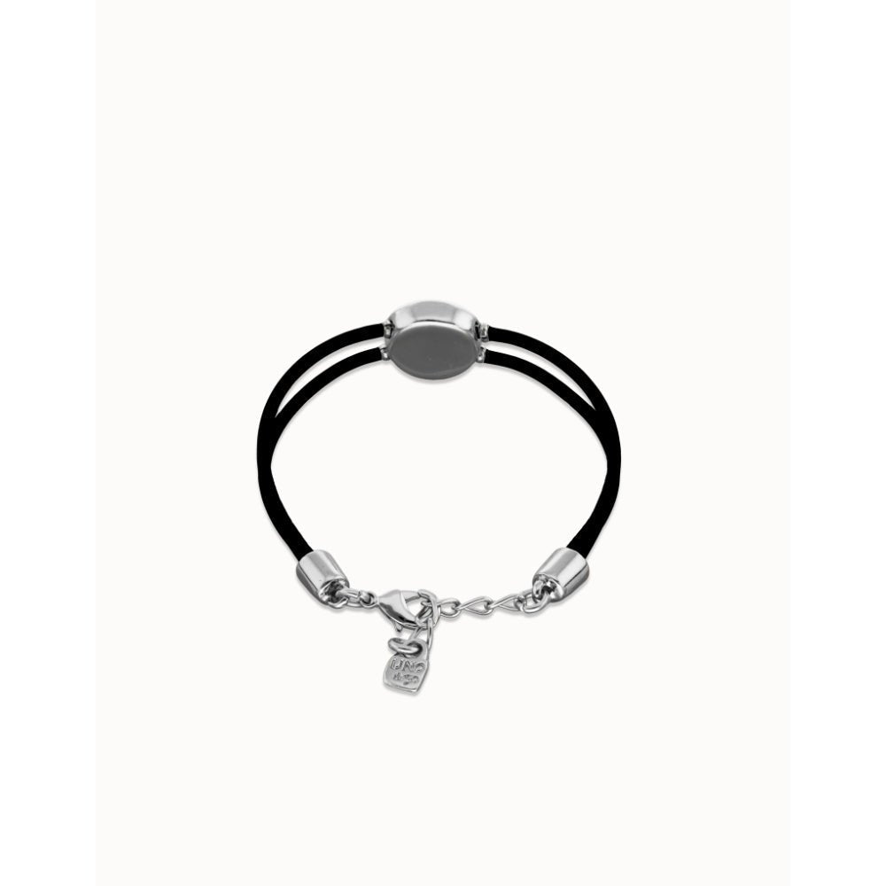 Unode50 Sterling Silver Double Black Leather Birthstone Eye Bracelet - MococoUNOde50PUL2601-SLV-BLKBracelet