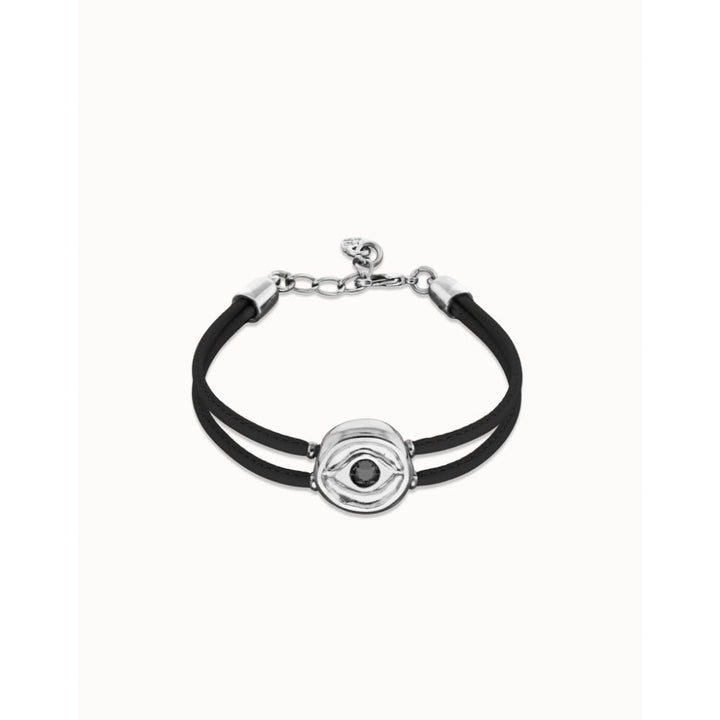 Unode50 Sterling Silver Double Black Leather Birthstone Eye Bracelet - MococoUNOde50PUL2601-SLV-BLKBracelet