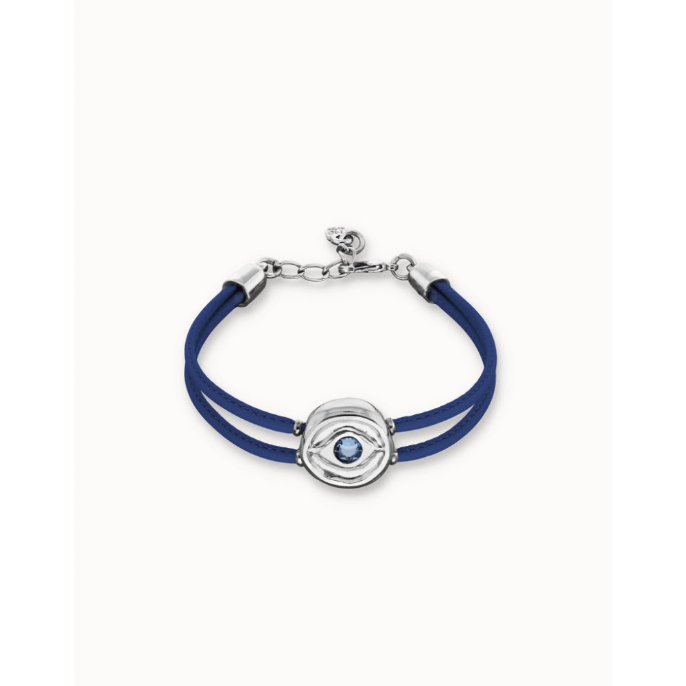Unode50 Sterling Silver Double Blue Leather Birthstone Eye Bracelet - PUL2601 - MococoUNOde50PUL2601-SLV-BL01Bracelet