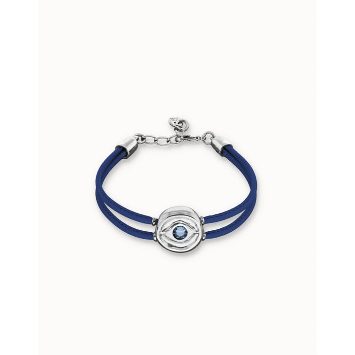 Unode50 Sterling Silver Double Blue Leather Birthstone Eye Bracelet - PUL2601 - MococoUNOde50PUL2601-SLV-BL01Bracelet