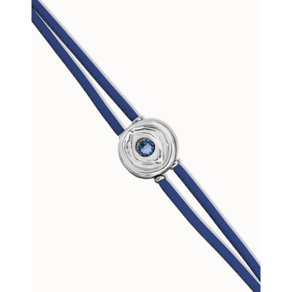 Unode50 Sterling Silver Double Blue Leather Birthstone Eye Bracelet - MococoUNOde50PUL2601AZOMTL0MBracelets