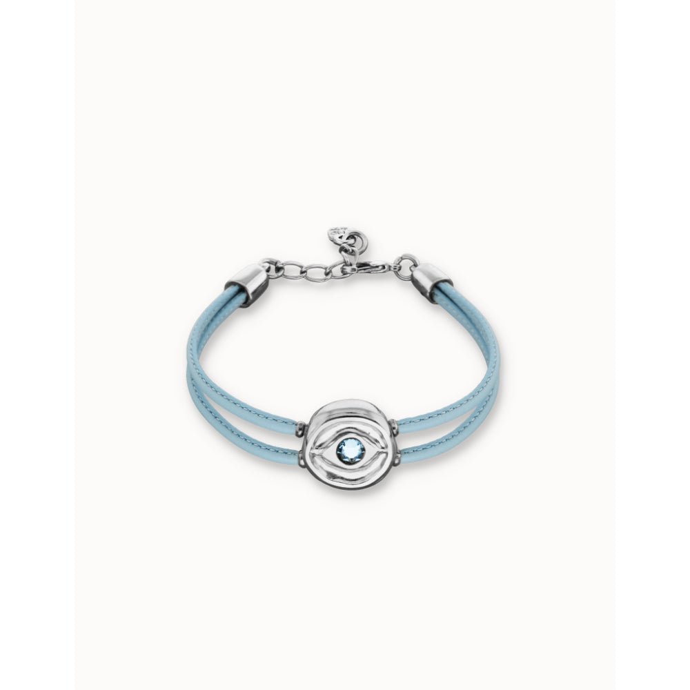 Unode50 Sterling Silver Double Blue Leather Birthstone Eye Bracelet - MococoUNOde50PUL2601-SLV-BLBracelet