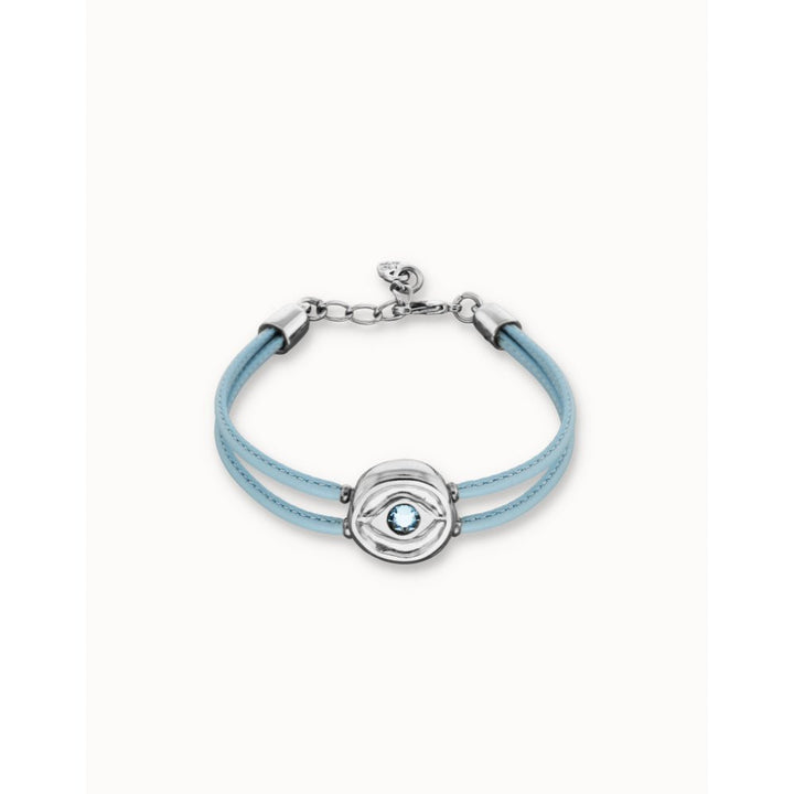 Unode50 Sterling Silver Double Blue Leather Birthstone Eye Bracelet - MococoUNOde50PUL2601-SLV-BLBracelet