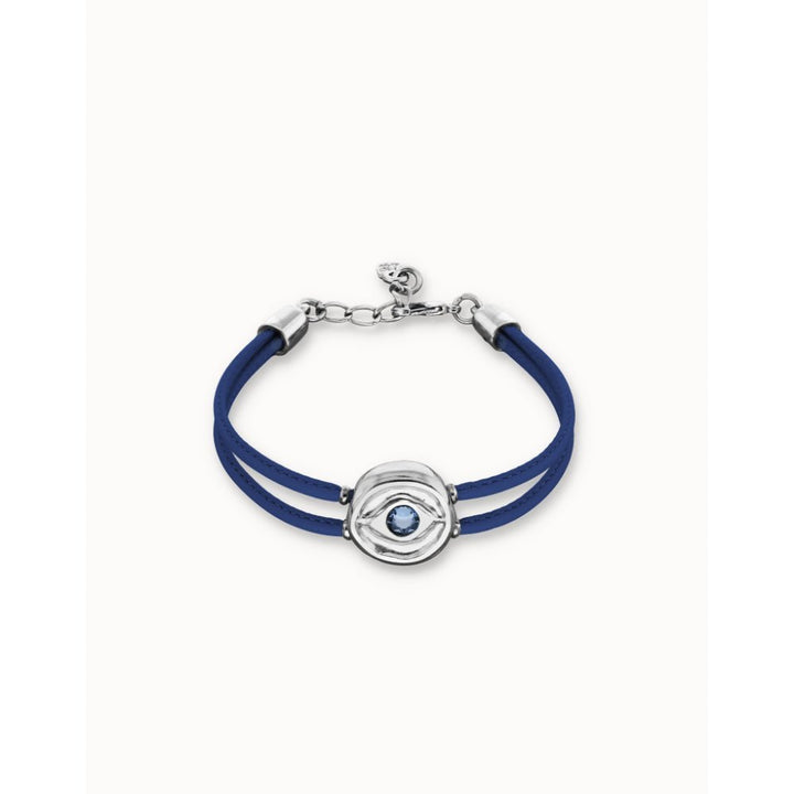 Unode50 Sterling Silver Double Blue Leather Birthstone Eye Bracelet - MococoUNOde50PUL2601AZOMTL0MBracelets