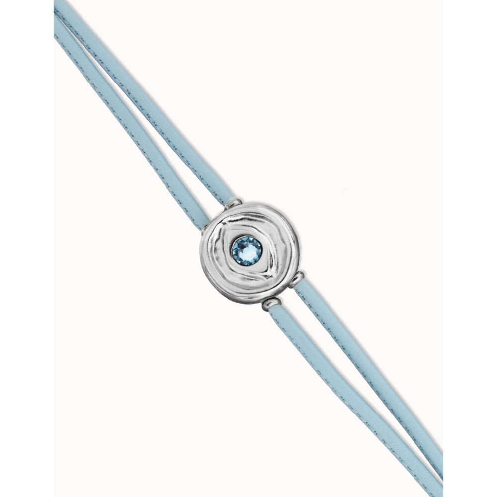 Unode50 Sterling Silver Double Blue Leather Birthstone Eye Bracelet - MococoUNOde50PUL2601-SLV-BLBracelet