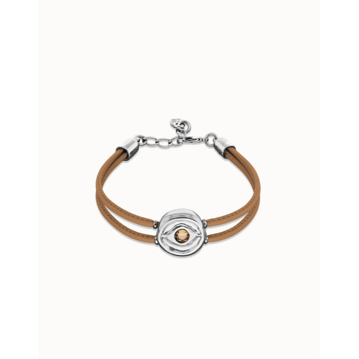 Unode50 Sterling Silver Double Cream Leather Birthstone Eye Bracelet - MococoUNOde50PUL2601-SLV-CRBracelet