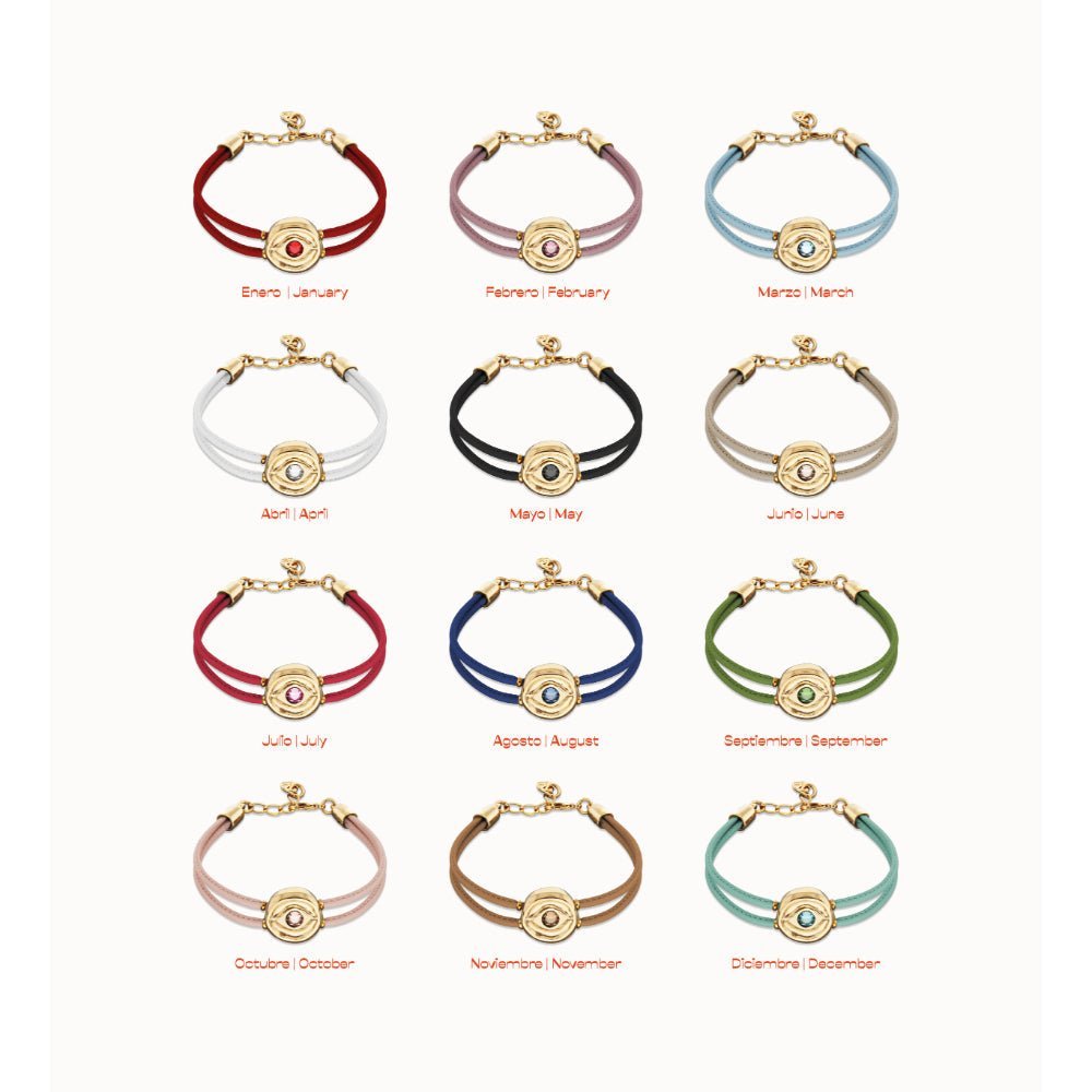 Unode50 Sterling Silver Double Cream Leather Birthstone Eye Bracelet - MococoUNOde50PUL2601CREMTL0MBracelets