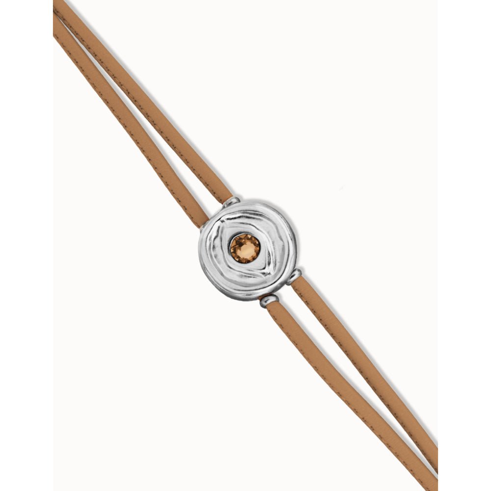 Unode50 Sterling Silver Double Cream Leather Birthstone Eye Bracelet - MococoUNOde50PUL2601-SLV-CRBracelet