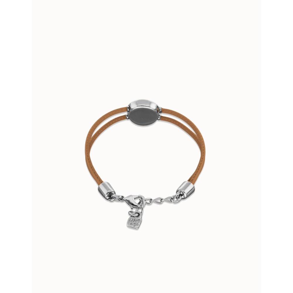 Unode50 Sterling Silver Double Cream Leather Birthstone Eye Bracelet - MococoUNOde50PUL2601-SLV-CRBracelet
