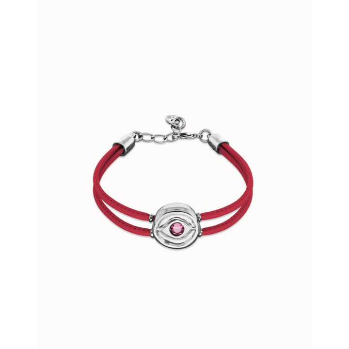 Unode50 Sterling Silver Double Fuchsia Leather Birthstone Eye Bracelet - MococoUNOde50PUL2601-SLV-FSCBracelet