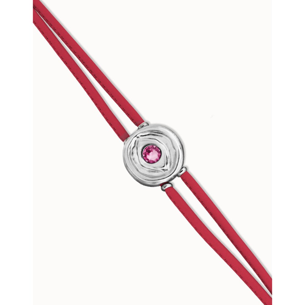 Unode50 Sterling Silver Double Fuchsia Leather Birthstone Eye Bracelet - MococoUNOde50PUL2601-SLV-FSCBracelet