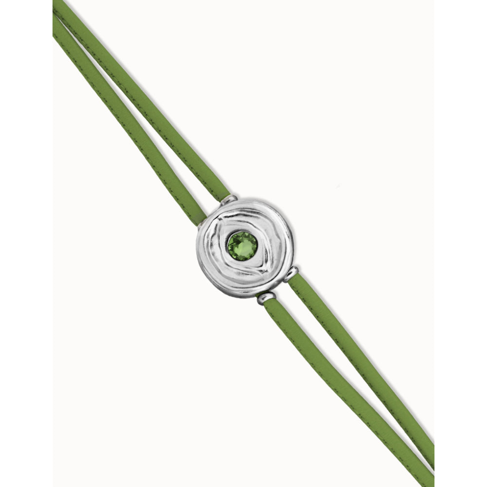 Unode50 Sterling Silver Double Green Leather Birthstone Eye Bracelet image 3