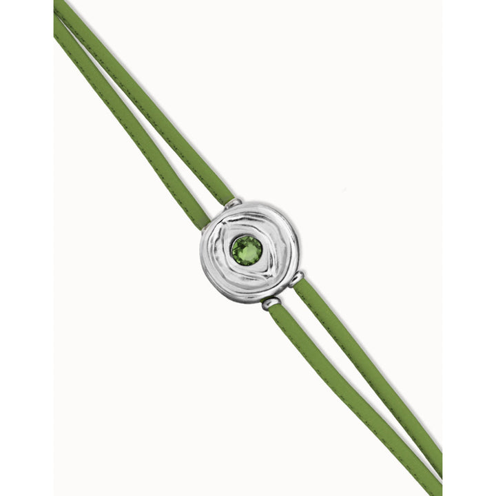 Unode50 Sterling Silver Double Green Leather Birthstone Eye Bracelet image 3