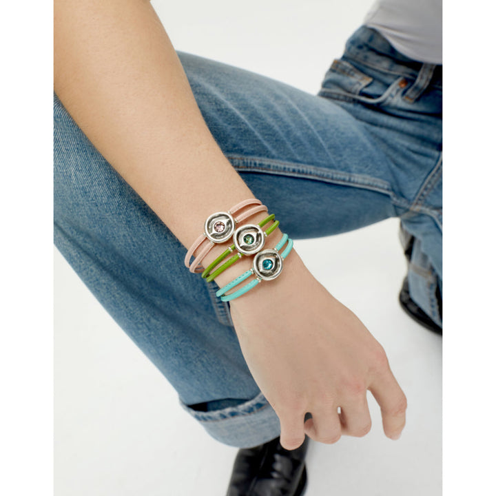 Unode50 Sterling Silver Double Green Leather Birthstone Eye Bracelet image 4