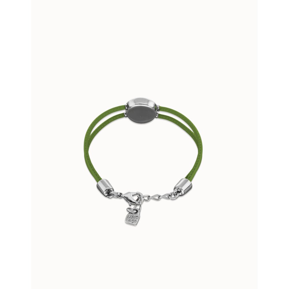 Unode50 Sterling Silver Double Green Leather Birthstone Eye Bracelet - MococoUNOde50PUL2601-SLV-GRBracelet