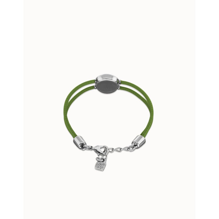 Unode50 Sterling Silver Double Green Leather Birthstone Eye Bracelet - MococoUNOde50PUL2601-SLV-GRBracelet