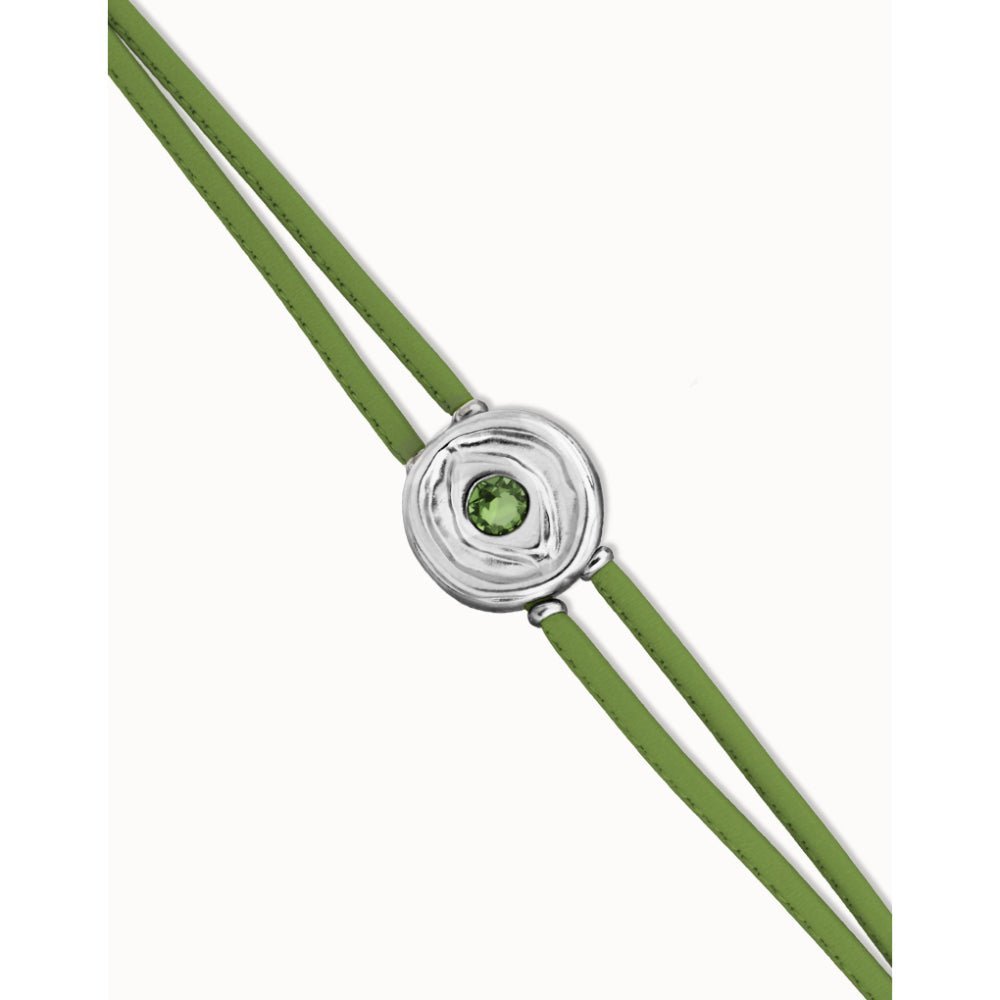 Unode50 Sterling Silver Double Green Leather Birthstone Eye Bracelet - MococoUNOde50PUL2601VRDMTL0MBracelets