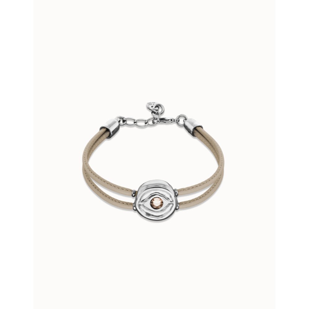 Unode50 Sterling Silver Double Ivory Leather Birthstone Eye Bracelet - MococoUNOde50PUL2601MFLMTL0MBracelets