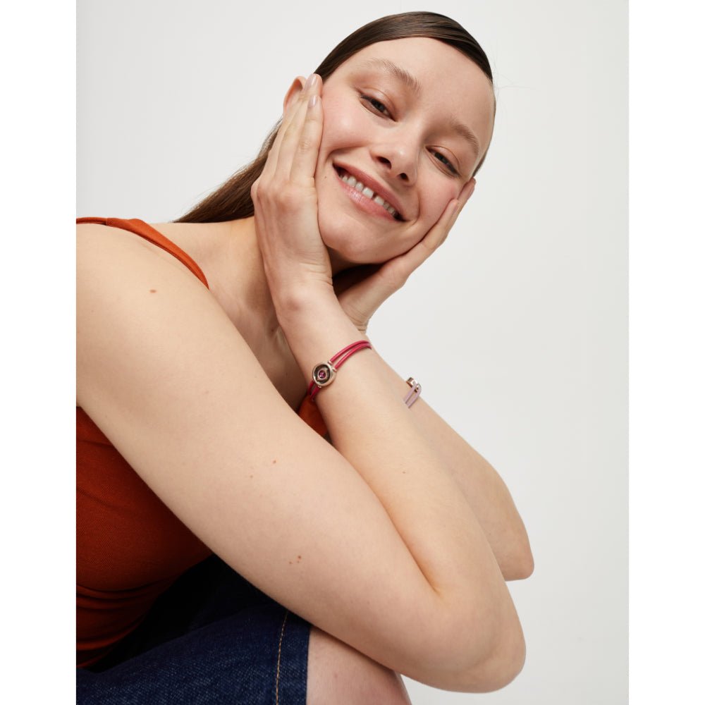 Unode50 Sterling Silver Double Lilac Leather Birthstone Eye Bracelet - MococoUNOde50PUL2601-SLVLLBracelet