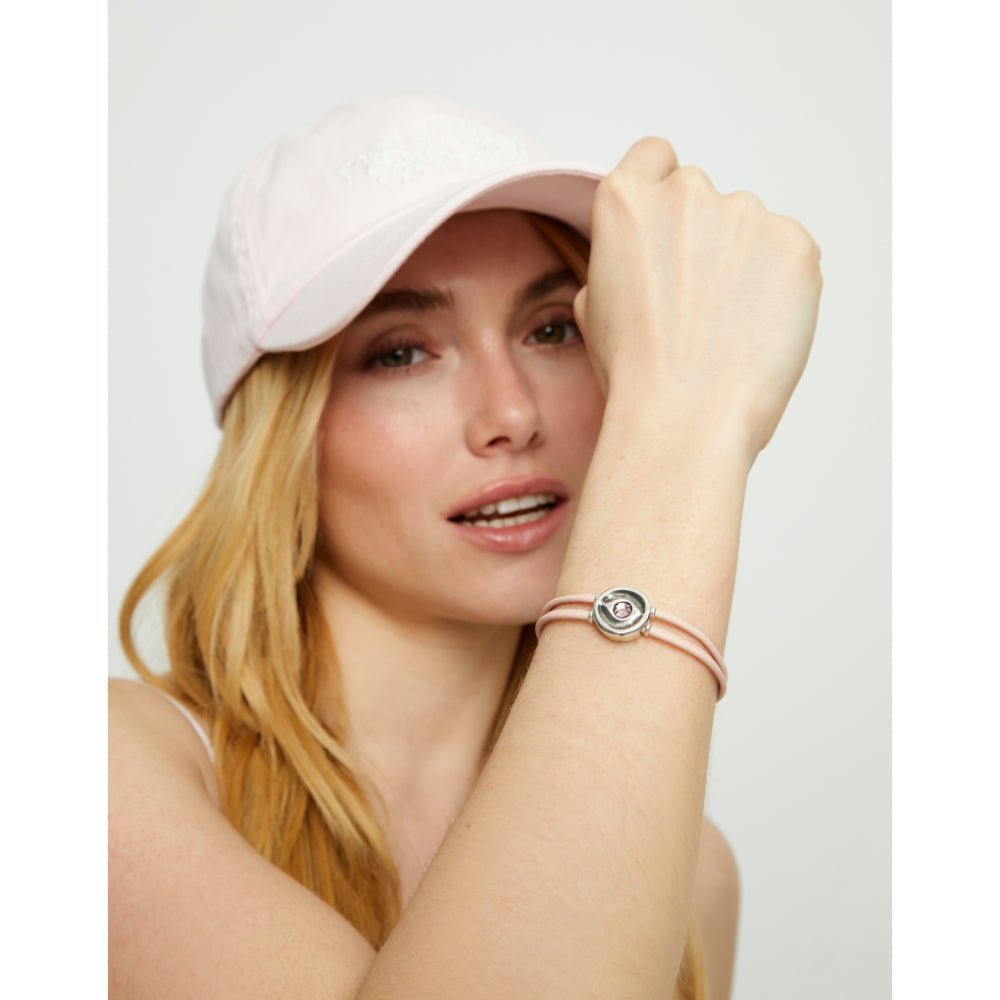 Unode50 Sterling Silver Double Pink Leather Birthstone Eye Bracelet - MococoUNOde50PUL2601RSCMTL0MBracelets