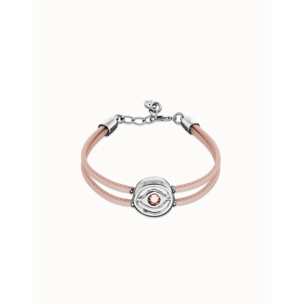 Unode50 Sterling Silver Double Pink Leather Birthstone Eye Bracelet - MococoUNOde50PUL2601-SLV-PNKBracelet
