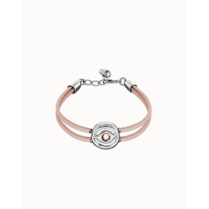 Unode50 Sterling Silver Double Pink Leather Birthstone Eye Bracelet - MococoUNOde50PUL2601RSCMTL0MBracelets