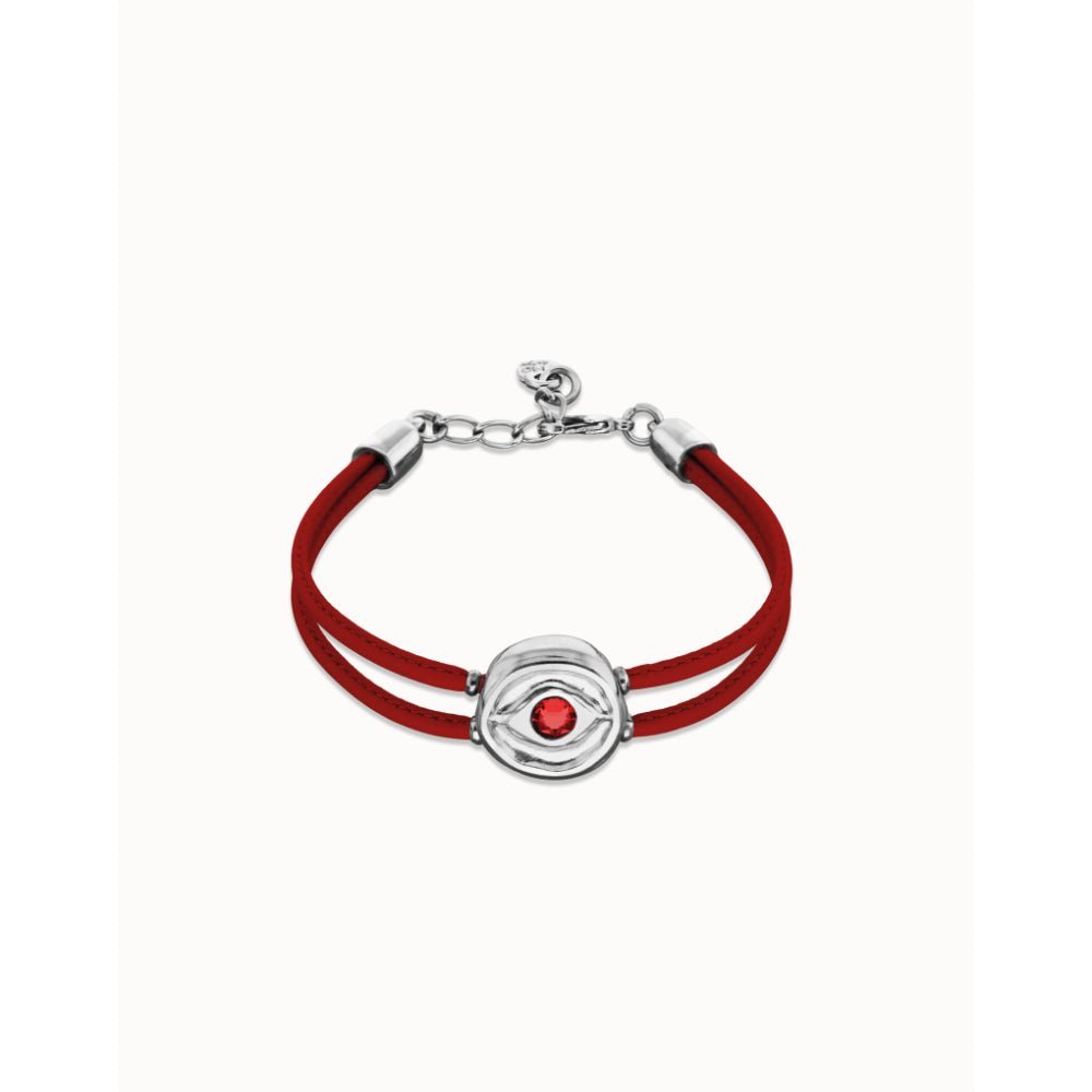 Unode50 Sterling Silver Double Red Leather Birthstone Eye Bracelet - MococoUNOde50PUL2601ROJMTL0MBracelets