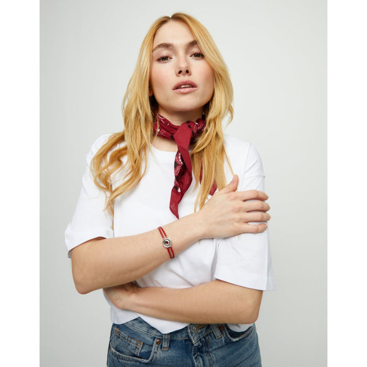 Unode50 Sterling Silver Double Red Leather Birthstone Eye Bracelet - MococoUNOde50PUL2601-SLV-RDBracelet