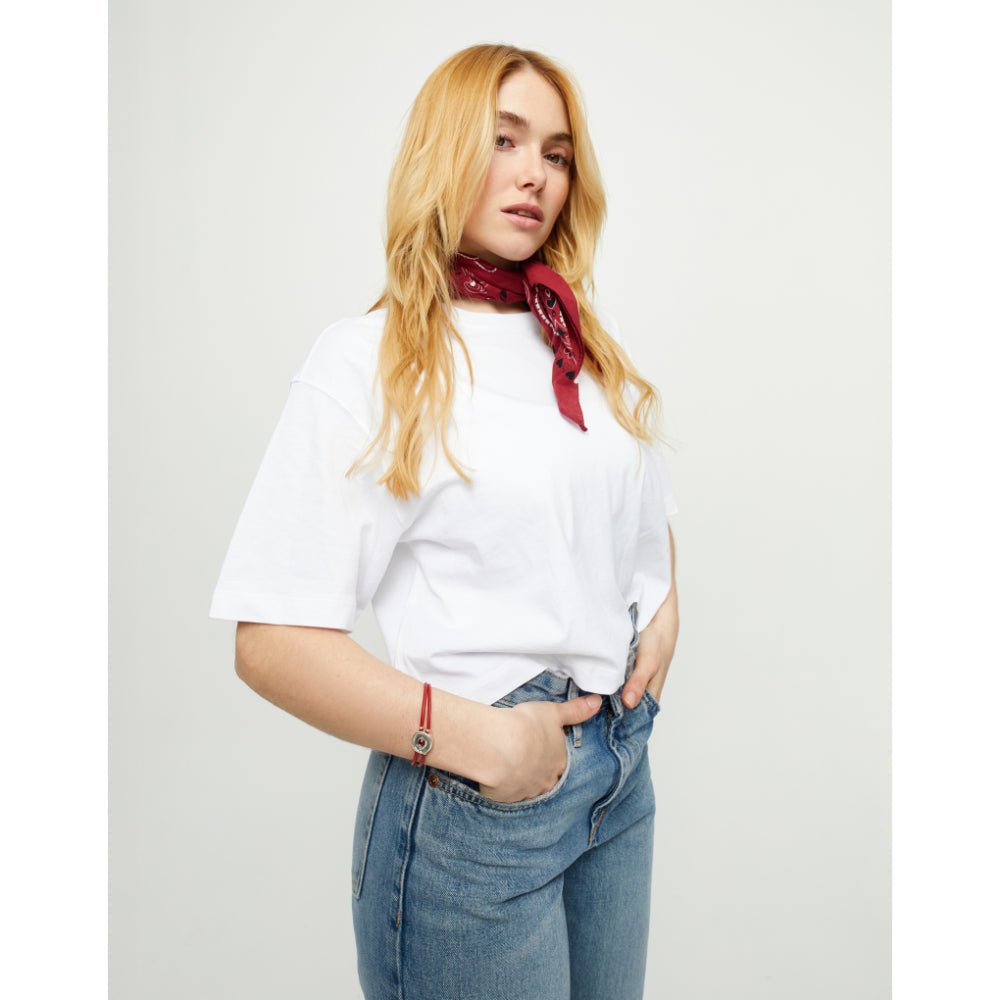 Unode50 Sterling Silver Double Red Leather Birthstone Eye Bracelet - MococoUNOde50PUL2601-SLV-RDBracelet